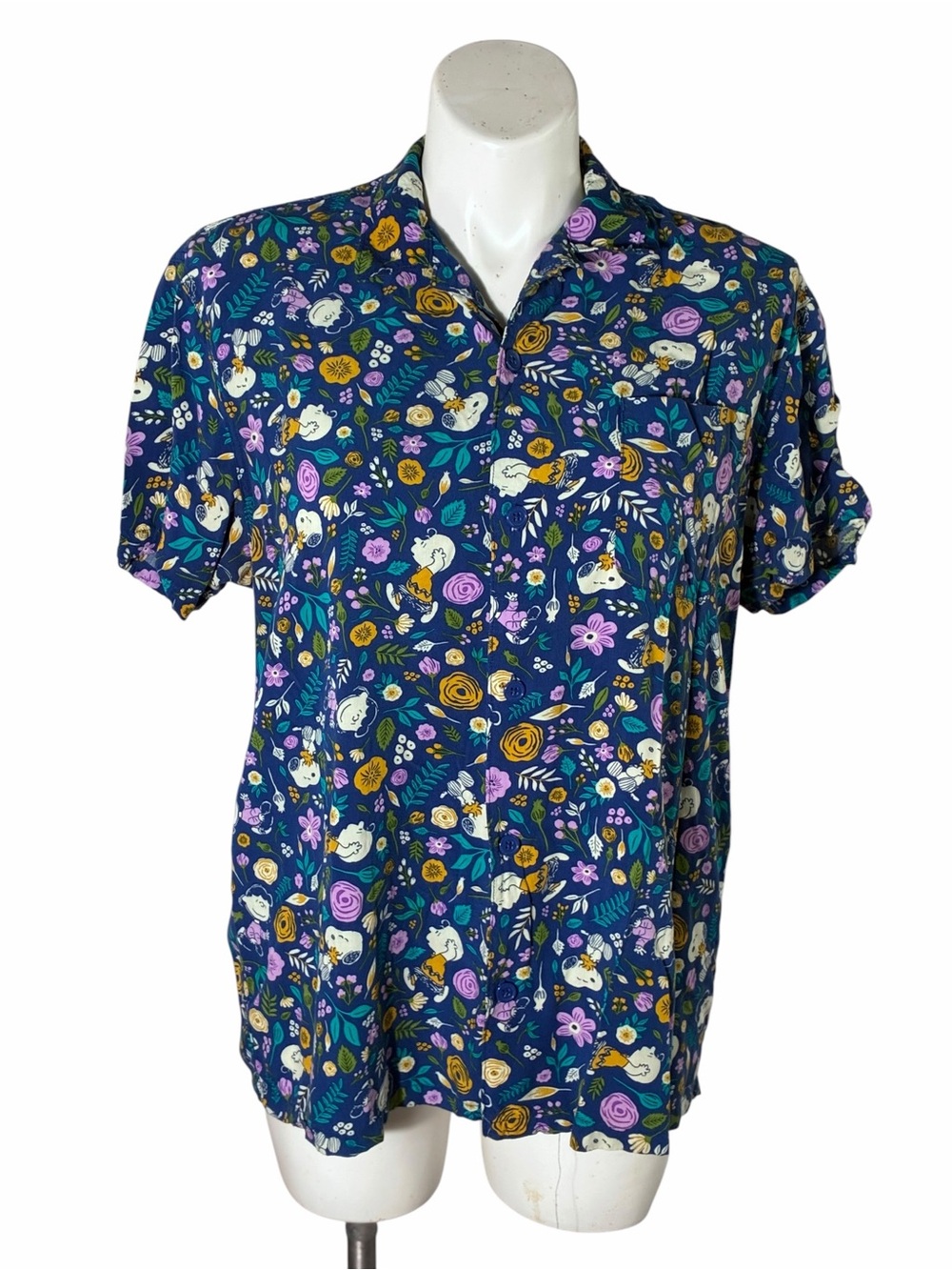 Peanuts Snoopy Hawaiian short sleeve camp shirt Sz XL